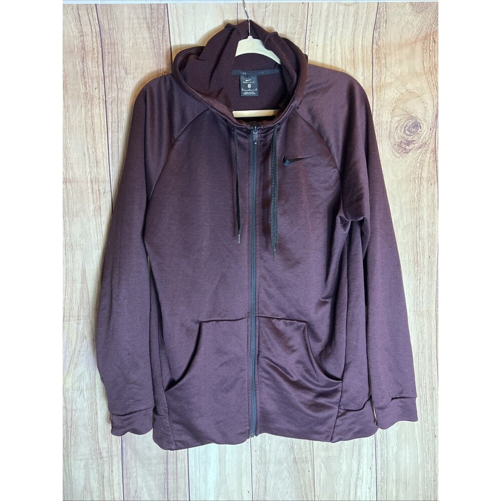 NIKE DRI-FIT Size MediumMens MaroonFull Zip Stand Collar Pocket Athletic Jacket